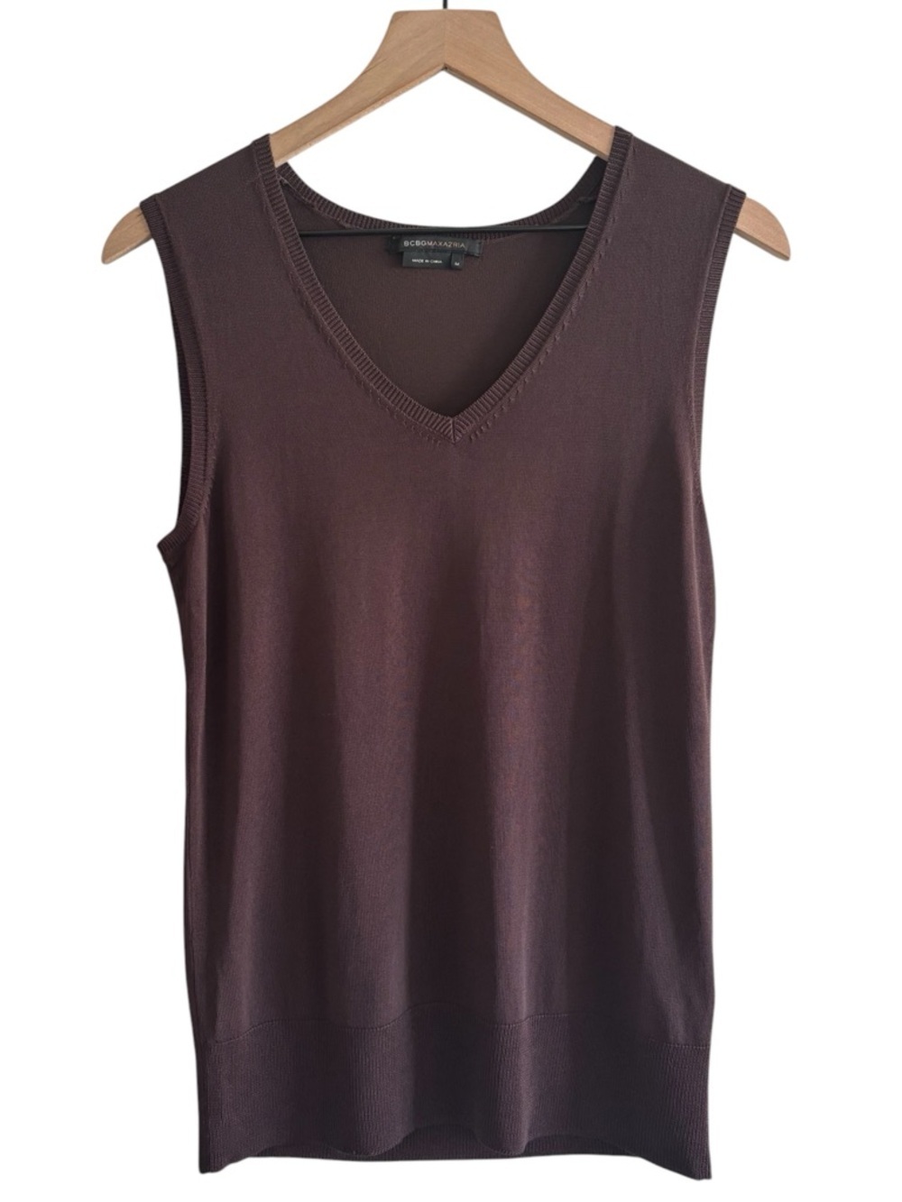 BCBGMaxAzria Brown Sleeveless Knit V-Neck Top Quiet Luxury Minimalist Size M